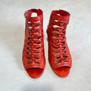 Size 12 Vince Camuto Red Emore Leather Woven Sandal